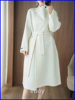 Korean White Coat Jacket Thicken Women Cashmere Wool Stand Collar Slim Fit Coat