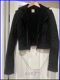 L'AGENCE Lambskin Leather & Shearling Cropped Moto Jacket SzS