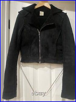 L'AGENCE Lambskin Leather & Shearling Cropped Moto Jacket SzS