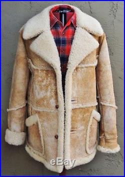 L==WESTERN COWBOY==l Sheepskin Shearling Leather & Fur Coat Size (XL)