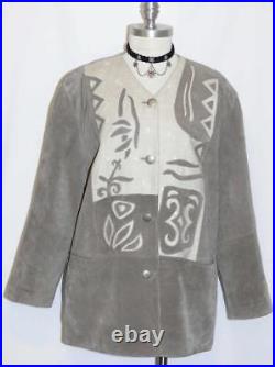 LEATHER and LINEN JACKET Coat Women German Winter Hunting Western Coat GRAY M