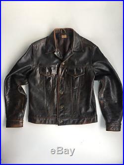 LEVI'S short horn leather jacket western wear brown LEVIS M LEVI biker trucker