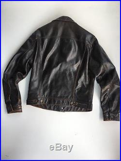 LEVI'S short horn leather jacket western wear brown LEVIS M LEVI biker trucker