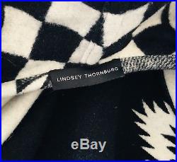 LINDSEY THORNBURG Black White Felt Blanket Western Aztec Toggle Hooded Cape O/S