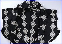 LINDSEY THORNBURG Black White Wool Blanket Western Aztec Wrap Hooded Cape O/S