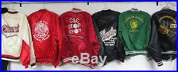LOT OF 32 VINTAGE 80s 90s SATIN JACKETS SNAP USA TRUCKER BAR CHEVY UNION WESTERN
