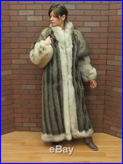 Ladies COOL! WESTERN VIBE cape duster 52 LONG silver RACCOON FOX FUR COAT 10