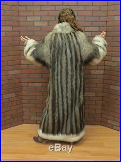 Ladies COOL! WESTERN VIBE cape duster 52 LONG silver RACCOON FOX FUR COAT 10