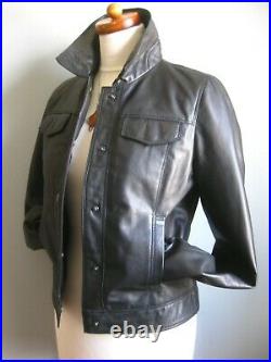 Ladies NEXT black real leather TRUCKER JACKET COAT UK 8 western soft short crop