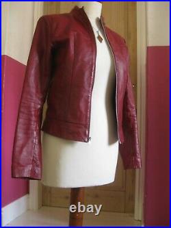 Ladies TALC red real leather JACKET COAT UK 10 8 biker racer zip soft short