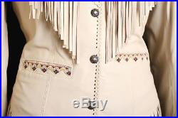 Ladies handmade Cowhide Leather Cowgirl Western Jacket with Fringe, Bone & Badge