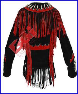 Ladies handmade suede Leather Cowgirl Western Jacket with Fringe, Bone & Studs