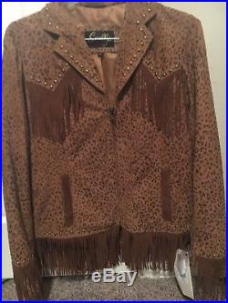 Ladies western jacket, Scully leopard print with fringe