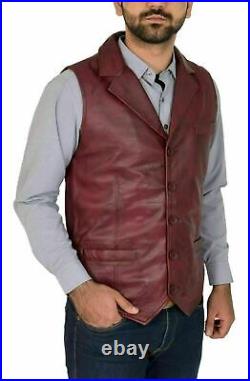 Lambskin Classic Western Bomber Button Jacket Men Leather Waistcoat Vest Coat