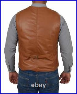 Lambskin Leather Jacket Men Button Waistcoat Tan Western 100% Original Vest Coat