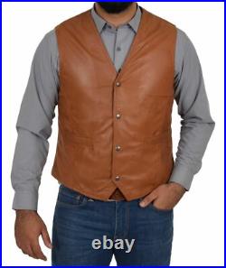 Lambskin Leather Jacket Men Button Waistcoat Tan Western 100% Orignal Vest Coat Lambskin Leather Jacket Men Button Waistcoat Tan Western 100% Orignal Vest Coat
