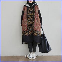 Large Size Thickened Retro Hooded Cotton-padded Long Coats Womens Floral Printed