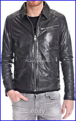 Latest Fashion Men Soft Genuine Lambskin Pure Leather Jacket Black Handmade Coat