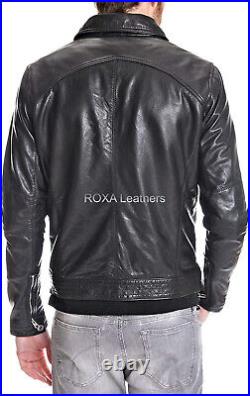 Latest Fashion Men Soft Genuine Lambskin Pure Leather Jacket Black Handmade Coat
