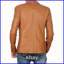 Latest Men's Genuine Lambskin Real Leather Blazer One Button Coat Fit Tan Jacket