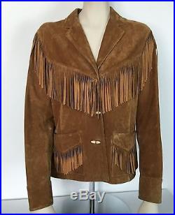 Lauren Ralph Lauren Suede Leather Fringe Jacket Coat Western Hippie Womens M