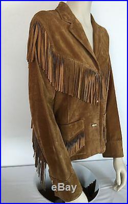 Lauren Ralph Lauren Suede Leather Fringe Jacket Coat Western Hippie Womens M