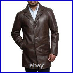 Leather Blazer Coat Jacket Long Men's Button Mens Soft Western Winter Brown 2