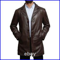 Leather Blazer Coat Jacket Long Men's Button Mens Soft Western Winter Brown 2