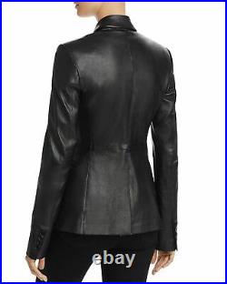 Leather Blazer for Women Black 100% Soft Lambskin Real Leather Custom Made Coat