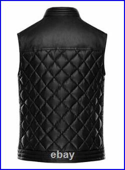 Leather Lambskin Men Button Black Waistcoat 100%Orignal Vest Coat Jacket Western