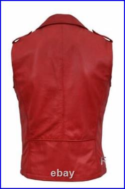 Leather Red Waistcoat Button Western New 100% Real Vest Coat Jacket Lambskin Men