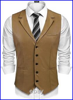 Leather Tan Vest Coat Men Real Lambskin Classic Button Jacket Waistcoat Western