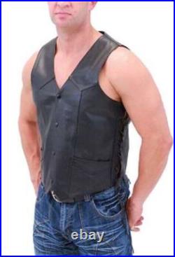 Leather Waistcoat Lambskin Party Western Button Men Wear Jacket Black Vest Coat