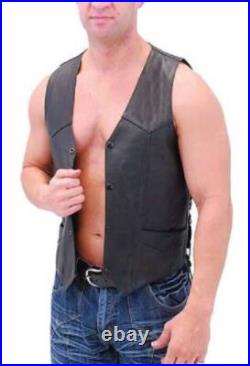 Leather Waistcoat Lambskin Party Western Button Men Wear Jacket Black Vest Coat