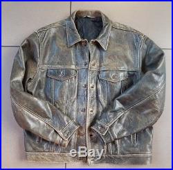Levi's Trucker Vintage Distressed Leather Jacket Black XL Levis Western Buffalo