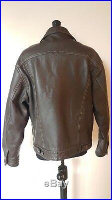 Levi's Trucker Vintage Leather Motorcycle Jacket Brown M Levis Western Buffalo