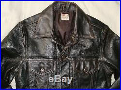 Levi's black tab antique brown leather western trucker jacket, size M/S