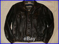 Levi's vintage antique brown leather black tab trucker western jacket, size 44 XL
