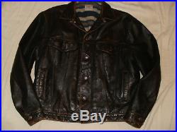 Levi's vintage antique brown leather black tab trucker western jacket, size 44 XL