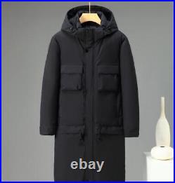 Long Cotton Overcoat Mens Winter Hooded Thickened Coat Down Cotton Padded Jacket