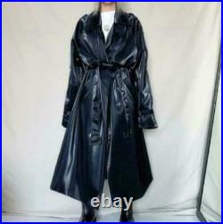 Long Trench Coat Jacket Faux Leather Double Breasted Overcoat Punk Runway Womens