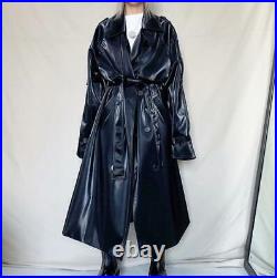 Long Trench Coat Jacket Womens Faux Leather Double Breasted Overcoat Punk Runway