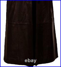 Luxury Men's Brown Lambskin Real Leather Trench Coat Overcoat Long Coat Jacket