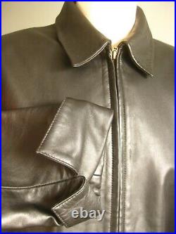M&S black real leather JACKET COAT UK 16 14 biker classic red lining soft short