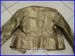 M&S short gold leather JACKET COAT size UK 16 14 bolero cropped metallic punk