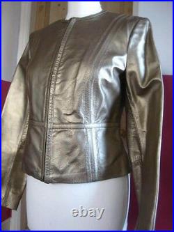 M&S short gold leather JACKET COAT size UK 16 14 bolero cropped metallic punk