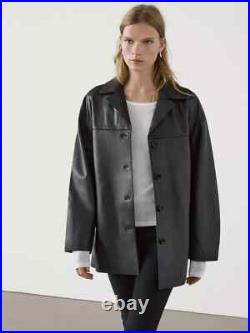 MASSIMO DUTTI Leather Coat for Women Black Sheepskin Leather Long Jacket Women MASSIMO DUTTI Leather Coat for Women Black Sheepskin Leather Long Jacket Women