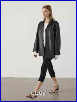 MASSIMO DUTTI Leather Coat for Women Black Sheepskin Leather Long Jacket Women MASSIMO DUTTI Leather Coat for Women Black Sheepskin Leather Long Jacket Women
