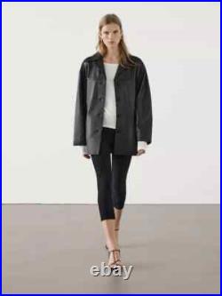 MASSIMO DUTTI Leather Coat for Women Black Sheepskin Leather Long Jacket Women MASSIMO DUTTI Leather Coat for Women Black Sheepskin Leather Long Jacket Women