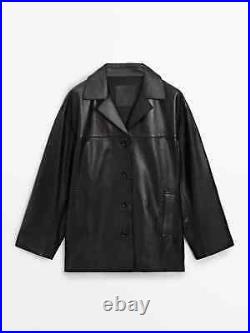 MASSIMO DUTTI Leather Coat for Women Black Sheepskin Leather Long Jacket Women MASSIMO DUTTI Leather Coat for Women Black Sheepskin Leather Long Jacket Women
